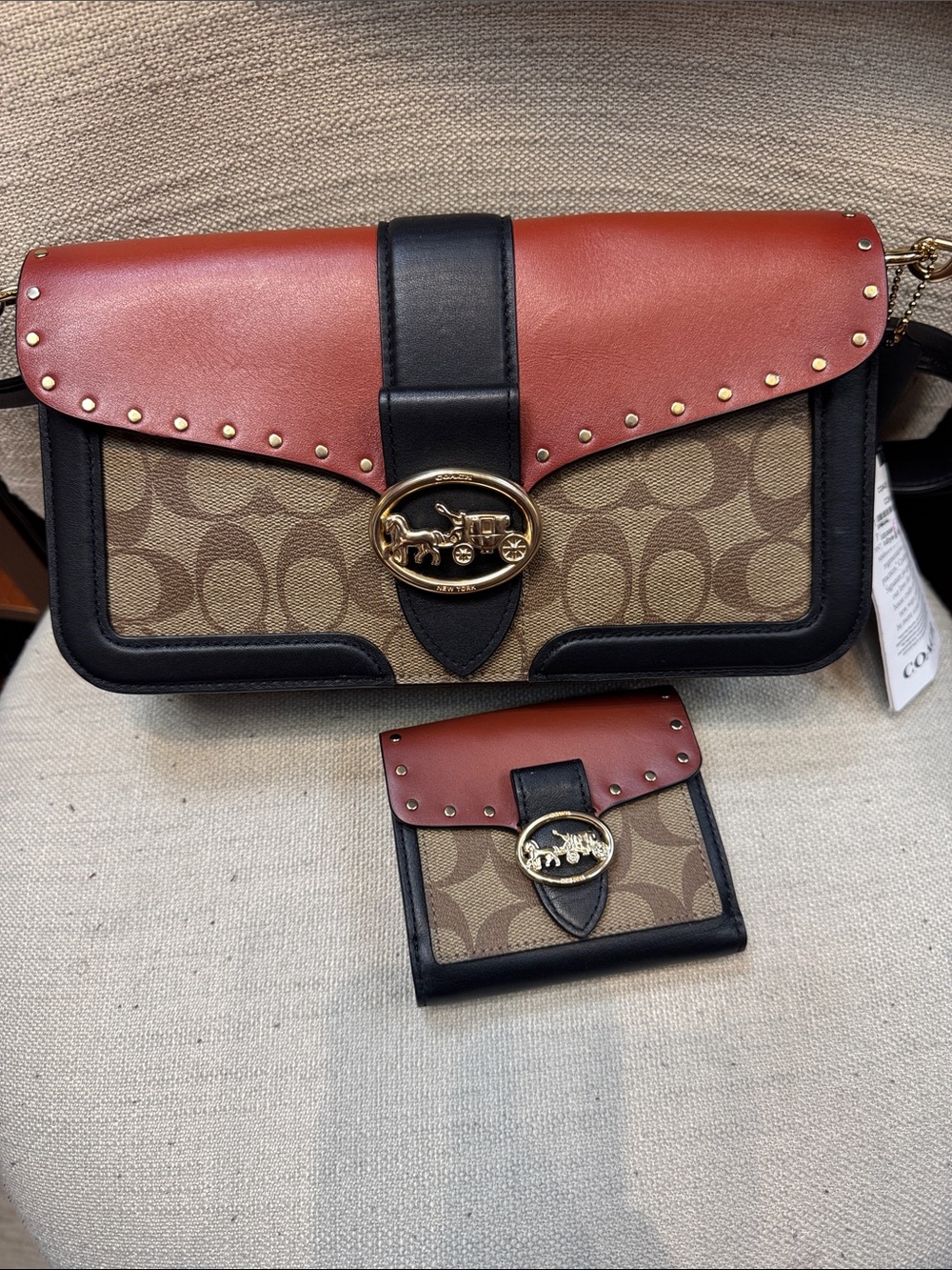 Coach Signature Canvas Crossbody with Rust & Black Trim